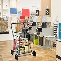 Vista 9 de Goplus Carrito de compras para comestibles, carrito de compras resistente plegable con ruedas, carrito de comestibles portátil colapsable, carrito