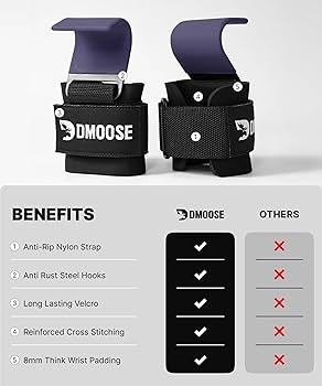 重量挙げフックグリップ 8 mm厚 パッドネオプレン ダブルステッチ 滑り止め Amazon | DMoose ウェイトリフティングフック (ペア)、ハンド