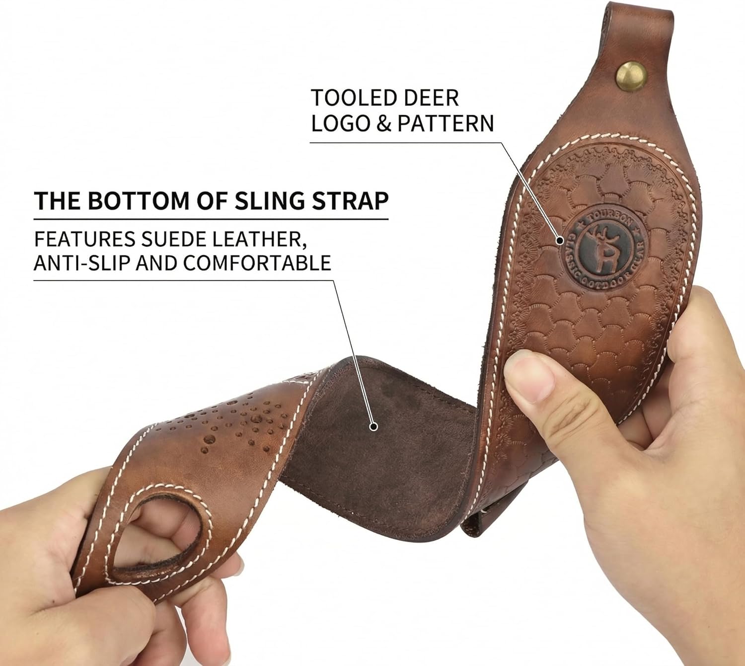 TOURBON Vintage Leather Ammo Holder Rifle Sling Adjustable Hunting Gun Strap with Swivels