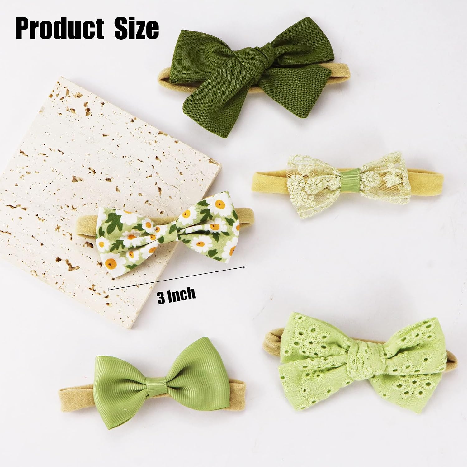 Baby Bow Headband Nylon Hairbands Stretchy Baby Hairbands Hair Accessories for Newborn Infant Toddlers Kids (Green, 5 Packs) image 3