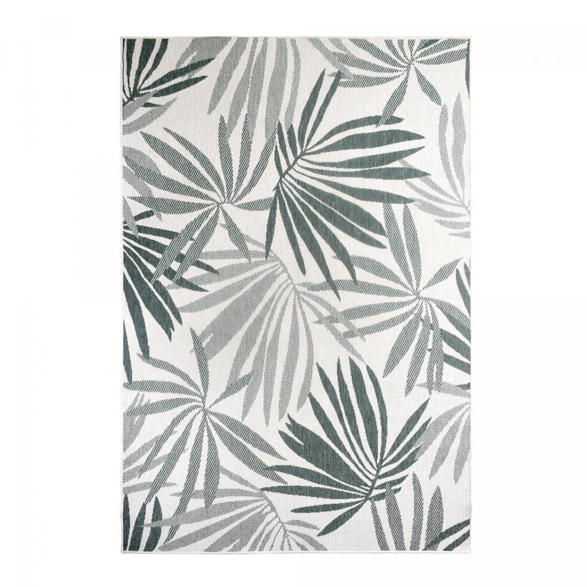 Tapis Exterieur, 200 X 290 Cm, Vert, Écru, Motif Nature Floral, Tissage Kilim Réversible, Fabriqué en Belgique, Idéal Grand Salon Terrasse Jardin, 12059