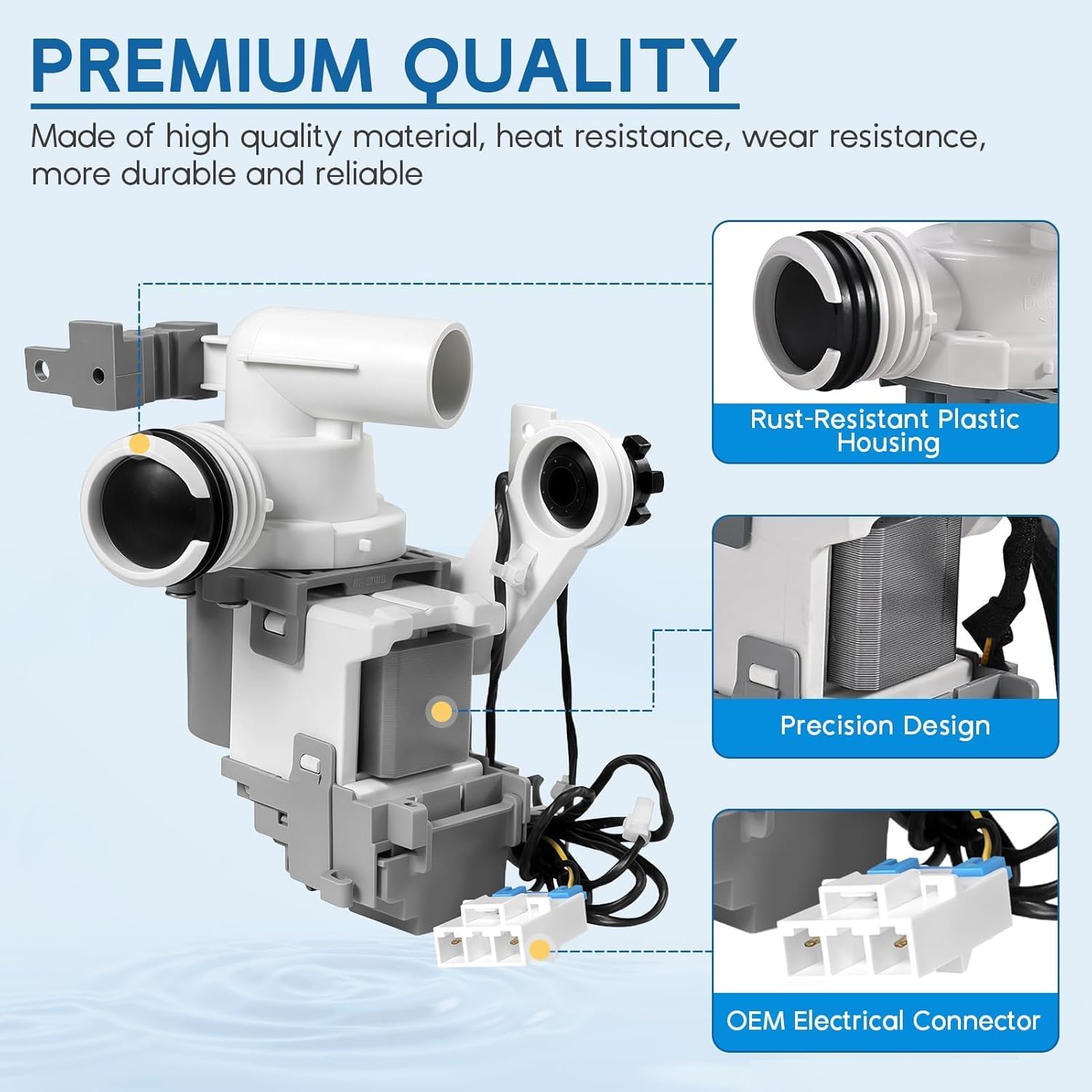 Upgraded DC97-19289F DC97-19289B PX3516-01 Washer Drain Pump Assembly for Samsung Washing Machine, Replaces DC97-19289A DC97-17366A DC97-17366J DC97-17349B AP6806651 PS12592631 EAP12592631