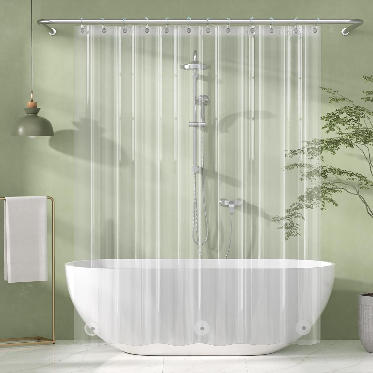 plain clear pvc transparent shower curtain| ac curtain, heavy duty waterproof, modern style, plain weave, quick water release with 8 plastic hooks for bathroom pack of 1 (7x4.5 feet)