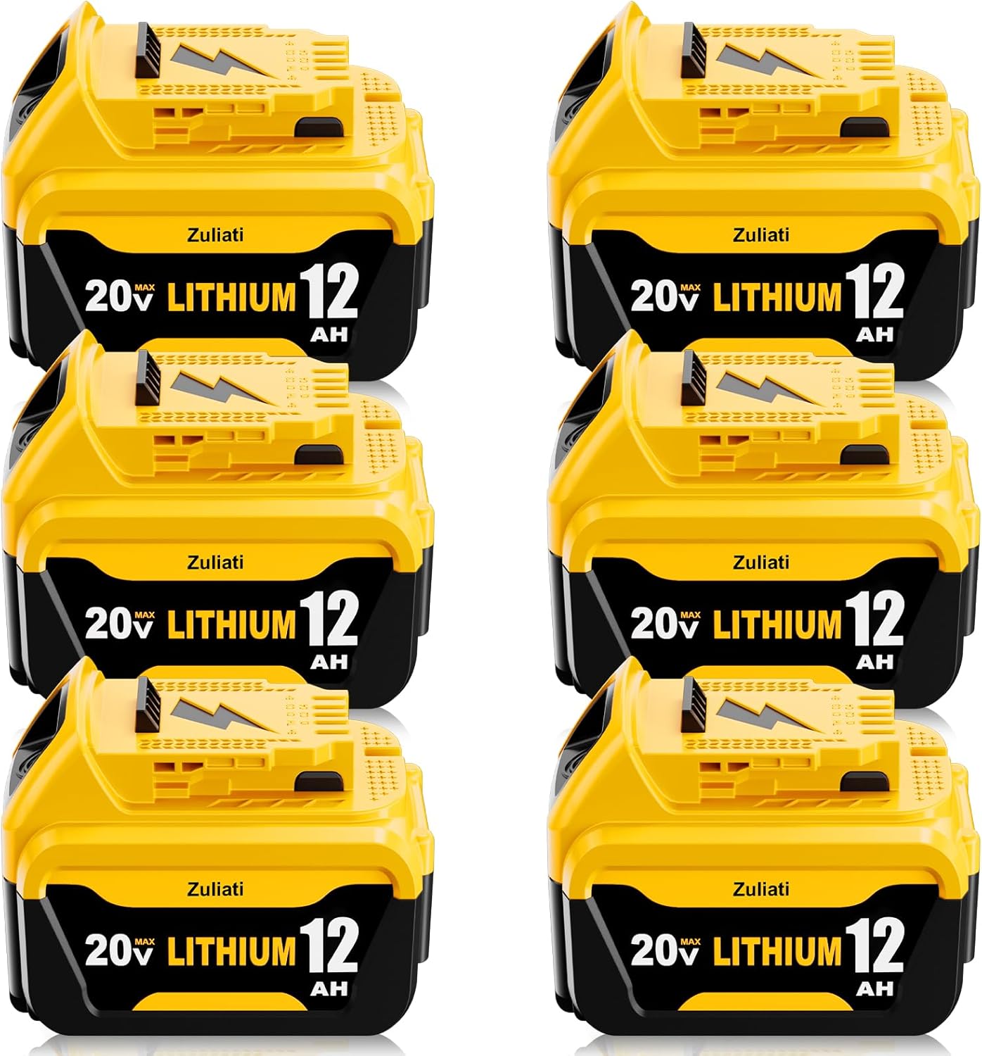 12000mAh Replacement for Dewalt 20 Volt Battery Compatible with Dewalt 20V Batteries DCB206-2 DCB203 DCB201 DCB204 DCD985B DCD771C2 DCS355D1 Power Tools(Yellow-6Pack)