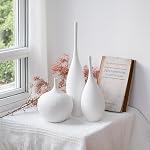 Relexome White Ceramic Vase Modern Boho Wabi-Sabi Flower Vase Set of 3 Decorative Aesthetic Vases for Centerpieces Pampas Matte Minimalist Vases for Living Room Table Shelf Home Decor Gift