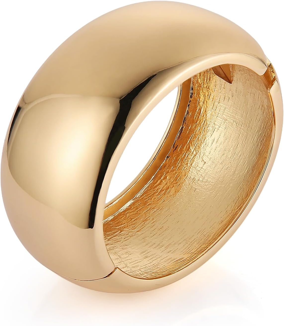 HZMAN 18K Gold Plated Wide Cuff Bracelet for Women - Premium Alloy Shiny Polished Double Layer Statement Bangle, Trendy Daily Wear Party Jewelry Accessory