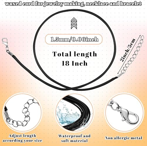 Miniatura 12 de Tudomro 100 piezas de collar de cuero encerado de 20 pulgadas a granel con cierre colorido collar pulsera cadenas cuerda cordón, poliéster, aleación