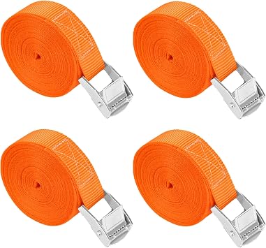 Lashing Straps 3m x 4 Pack, Orange, 250kg Load Capacity, Ratchet Straps with Clamping Lock, Compatible with Bicycle, Motorcycle, Cargo, Luggage