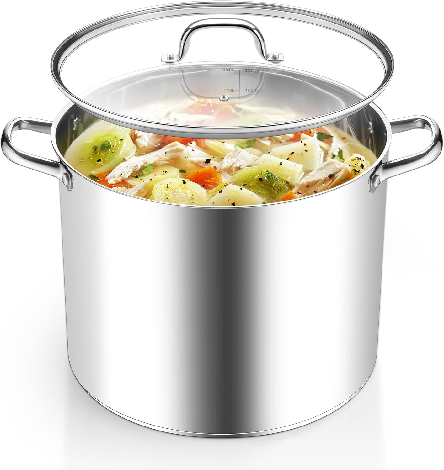 Homikit 20 Quart Soup Pot with Lid, Large Stainless Steel Stock Pot with Double Handles, Heavy Duty Cookware Induction Stockpot for Canning Steaming Simmering, Compatible All Cooktops, Dishwasher Safe 20QT