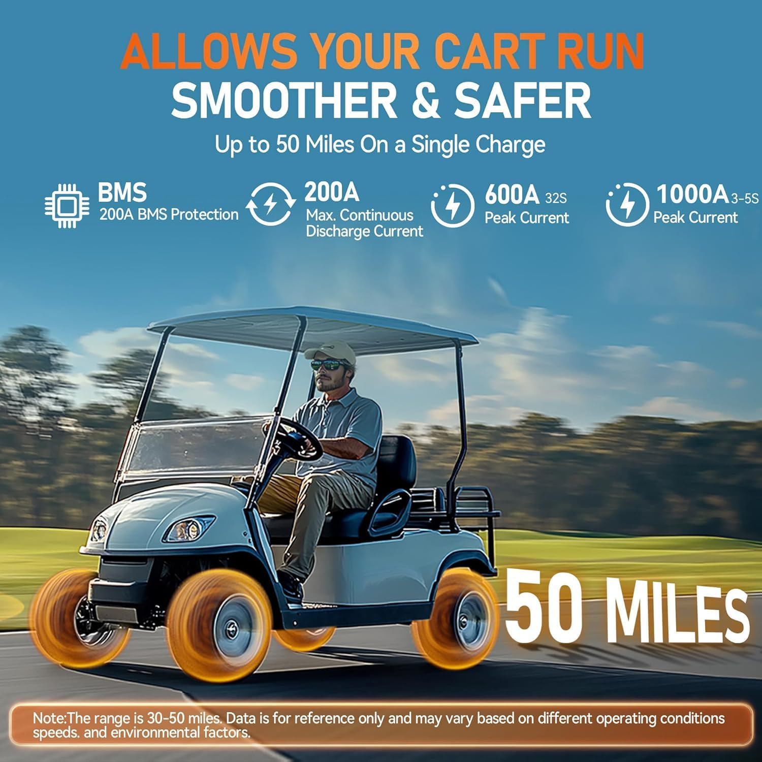 36V Lithium Golf Cart Battery, 36 Volt 105Ah LiFePO4 Battery with a 200A Smart BMS, LCD Display & APP Monitor, 25A Fast Charger, Max 7.68kW Power Output, Perfect for Golf Carts