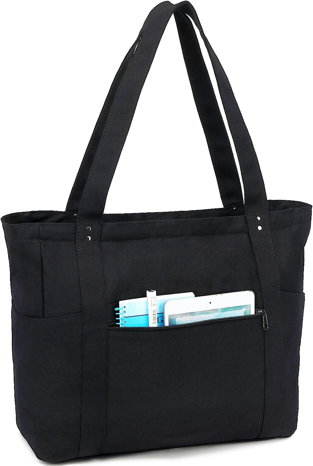 Fammart Large Canvas Tote Bag for Women, Shoulder Handbag with Laptop Compartment for College Work Nurse Travel Gym