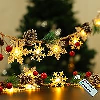 Vista 1 de Guirnalda de Navidad de 30 LED de 10 pies con Luces de Copos de Nieve, Piñas, Bayas Rojas, Luces de Hadas Operadas por Batería con 8 Modos
