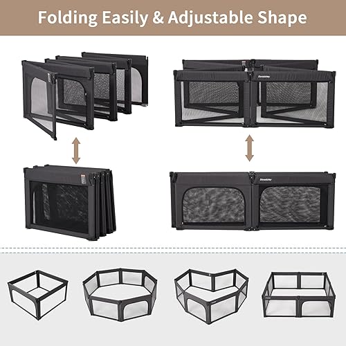 Miniatura 3 de Corralito plegable y ajustable de forma y tamaño para niños pequeños, corralitos grandes de 79 x 71 pulgadas de malla de seguridad plegable para