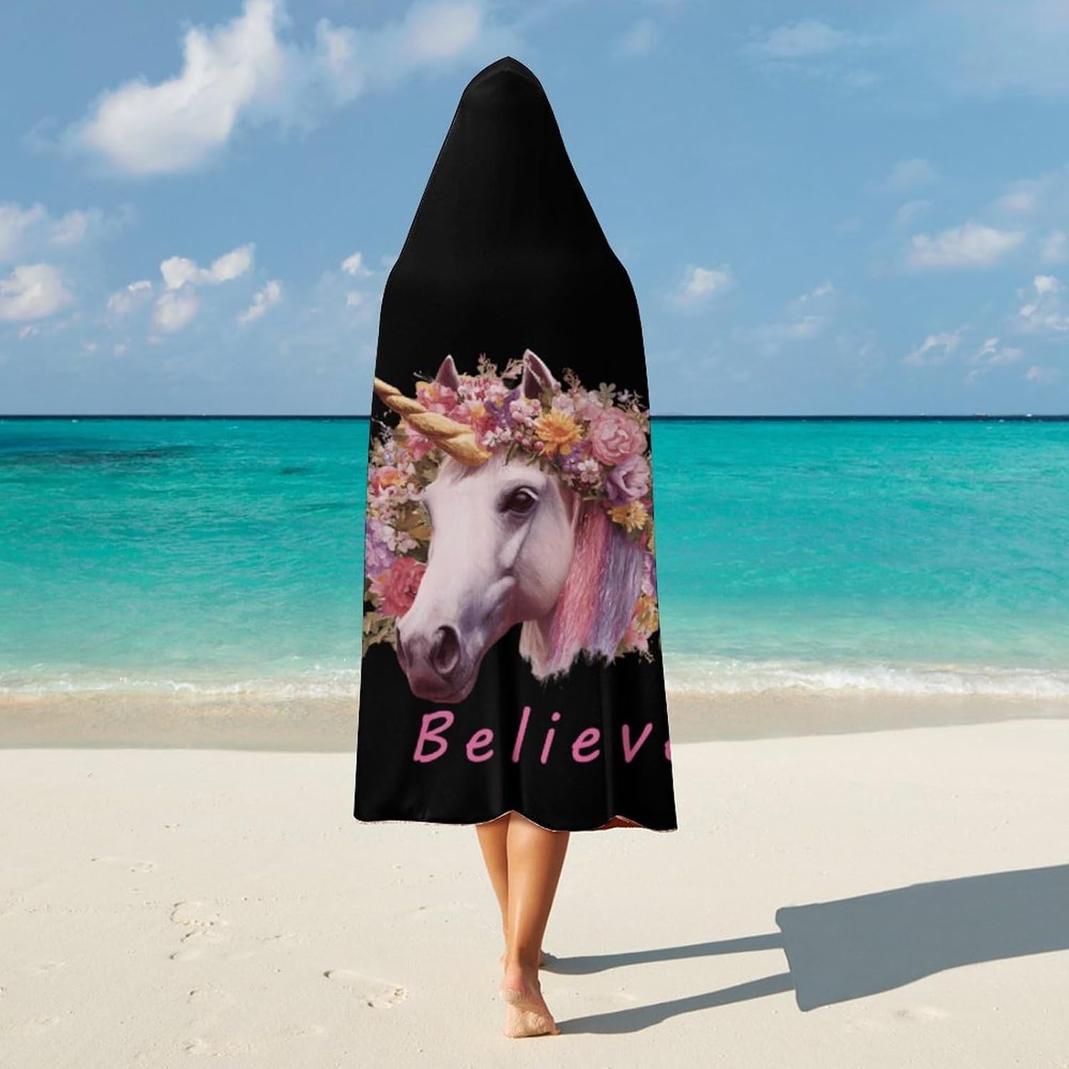 I Believe Un-icorns Wearable Blanket Oversized Throw Cape | Cozy Hooded Blanket Gifts for Women Men