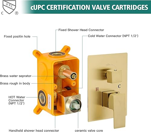 Miniatura 47 de Hoimpro Juego de sistema de ducha con mezclador de lluvia de 12 pulgadas y cabezal de ducha de mano montado en la pared, combo de grifo de ducha