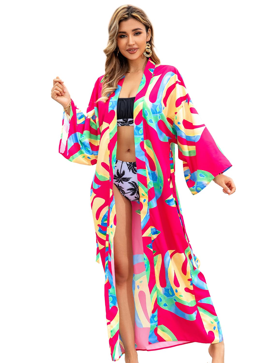 JFAN Trajes de BañO Cover Up CáRdigan Kaftan Mujer Largo Verano Playa Fiesta Vestido de Bikini Playa Kimonos Mujer Ropa de Playa