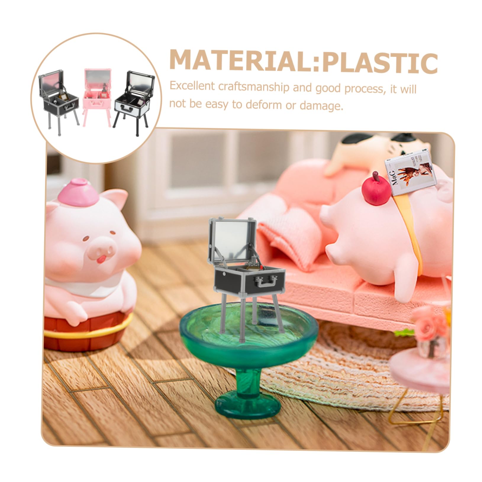 3 Stück Miniatur Schminkbox aus Kunststoff mit Realistischem Design Nicht Verformbar als Dekoratives Puppenhaus Accessoire und Foto Requisite Geeignet