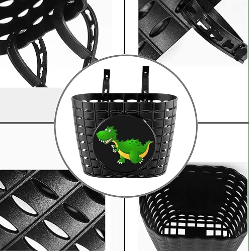 Miniatura 3 de Cesta de bicicleta para niños con campana, bonita cesta de bicicleta de dinosaurio para niños, niños pequeños, cesta delantera de plástico para