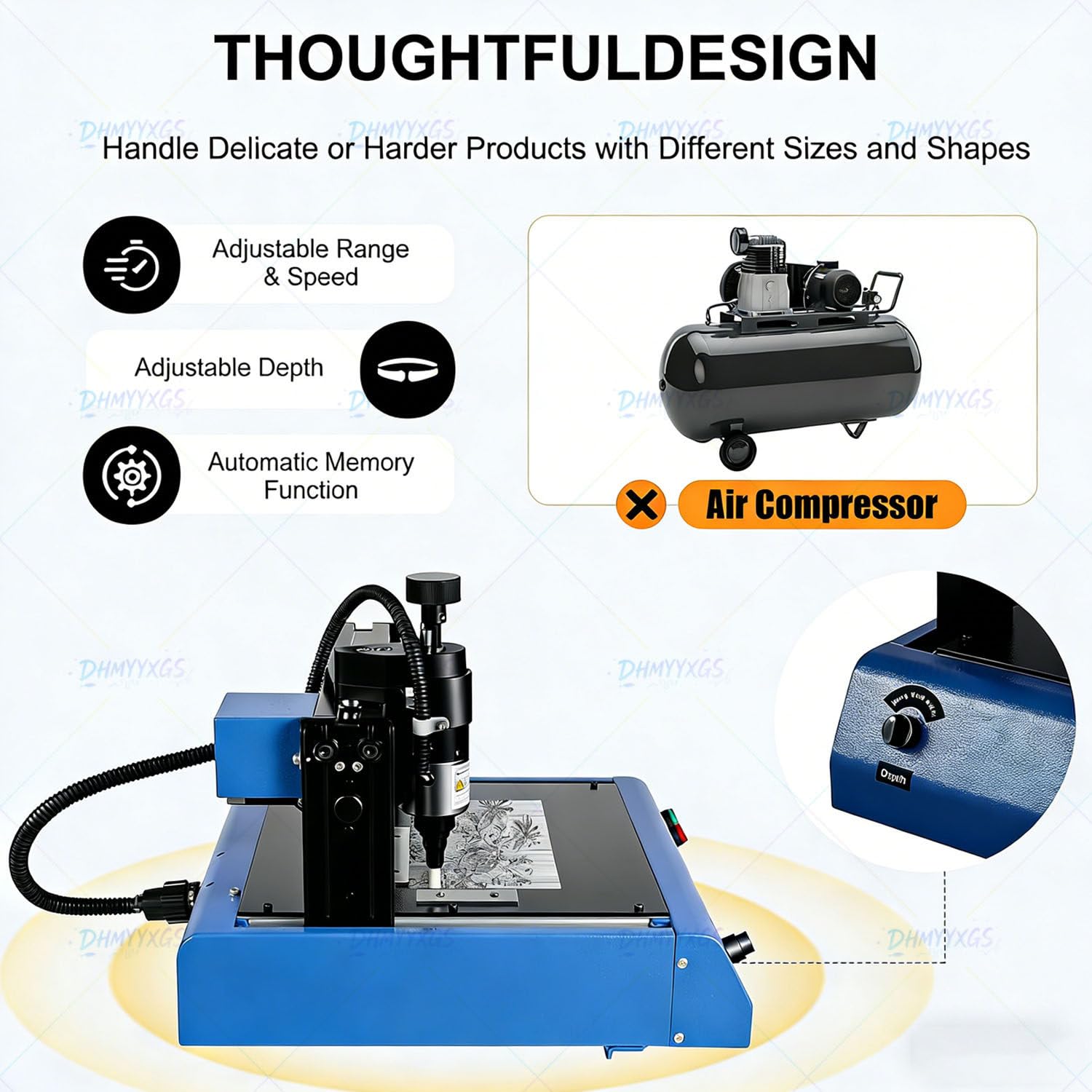 Machine de gravure pour plaques signalétiques en métal, graveur pneumatique, moteur de 400 W, vitesse de 50 mm/s, profondeur de 0,05 à 1 mm, pour plaque d'acier/carte d'identité, équipes de production