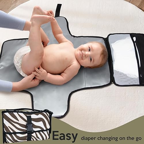 Miniatura 3 de Cambiador portátil para bebé, cambiador de viaje plegable con tapete impermeable de PEVA, perfecto para recién nacidos y bebés (rayas cebra)