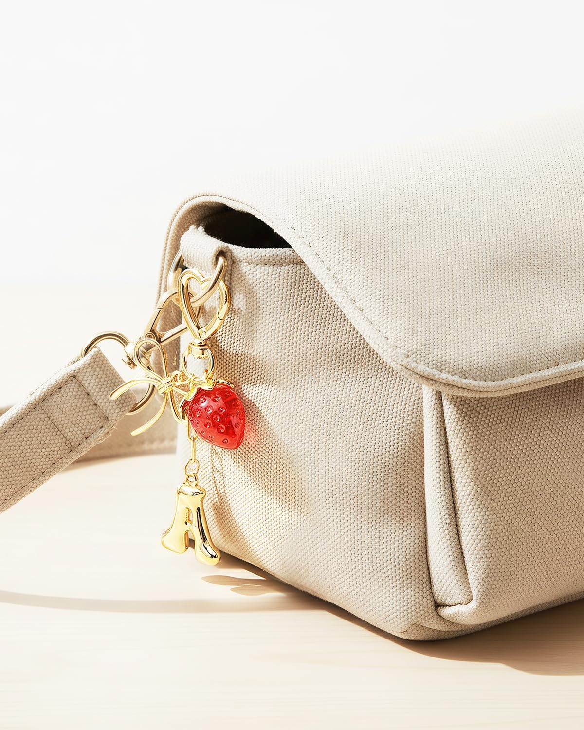 Initial Keychain with Strawberry and Bow Charm for Bag Purse, Letter Keychain For Handbags,Bow Accessories for Women image 3