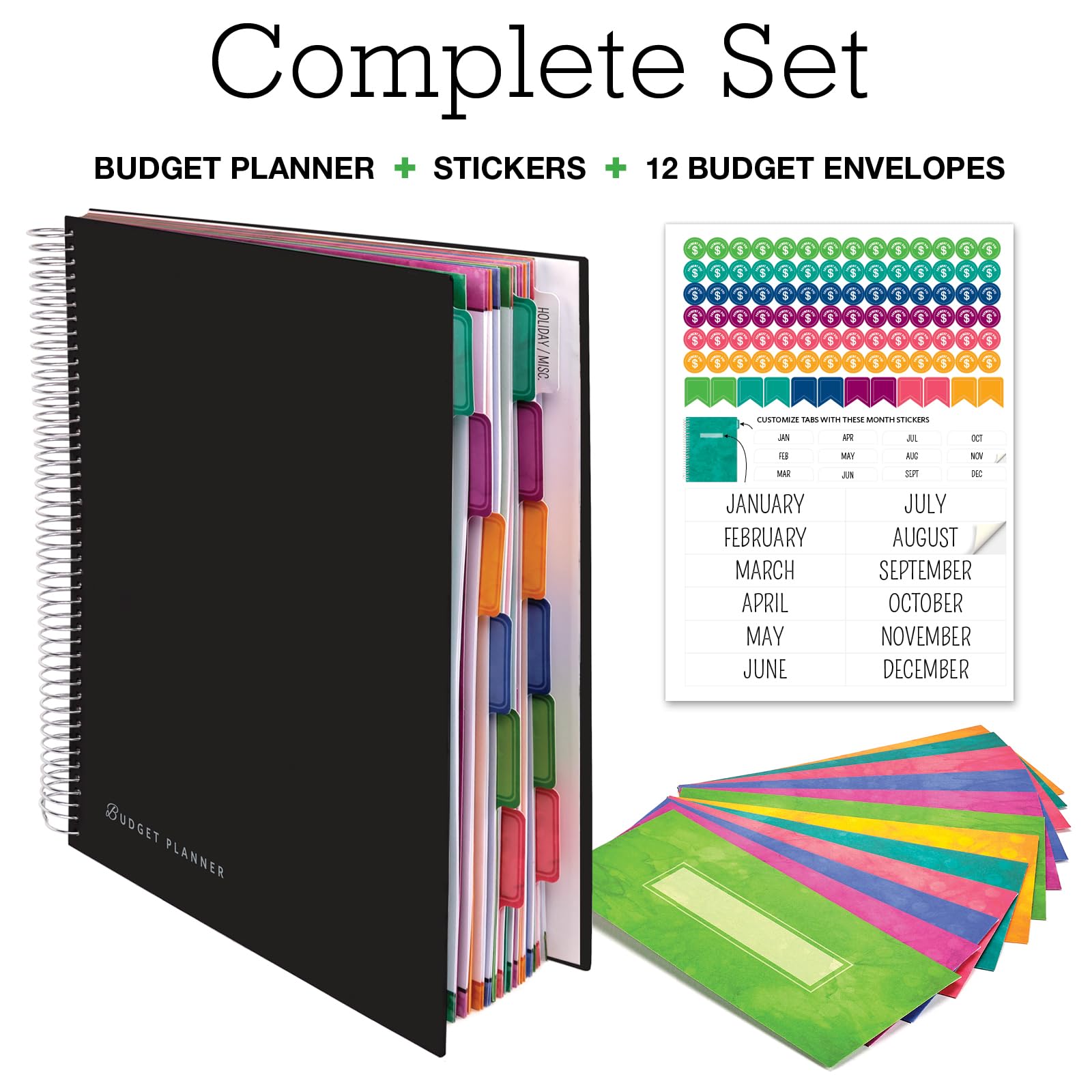 Global Printed Products Agenda per bilancio e mensile con 12 buste e tasche, per tenere sotto controllo le spese, 21,6 x 27,9 cm, colore: nero