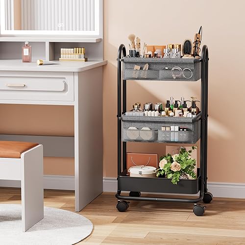 Miniatura 5 de Carrito organizador de pañales para bebé, carrito de almacenamiento rodante de 3 niveles con ruedas, artículos esenciales para bebé