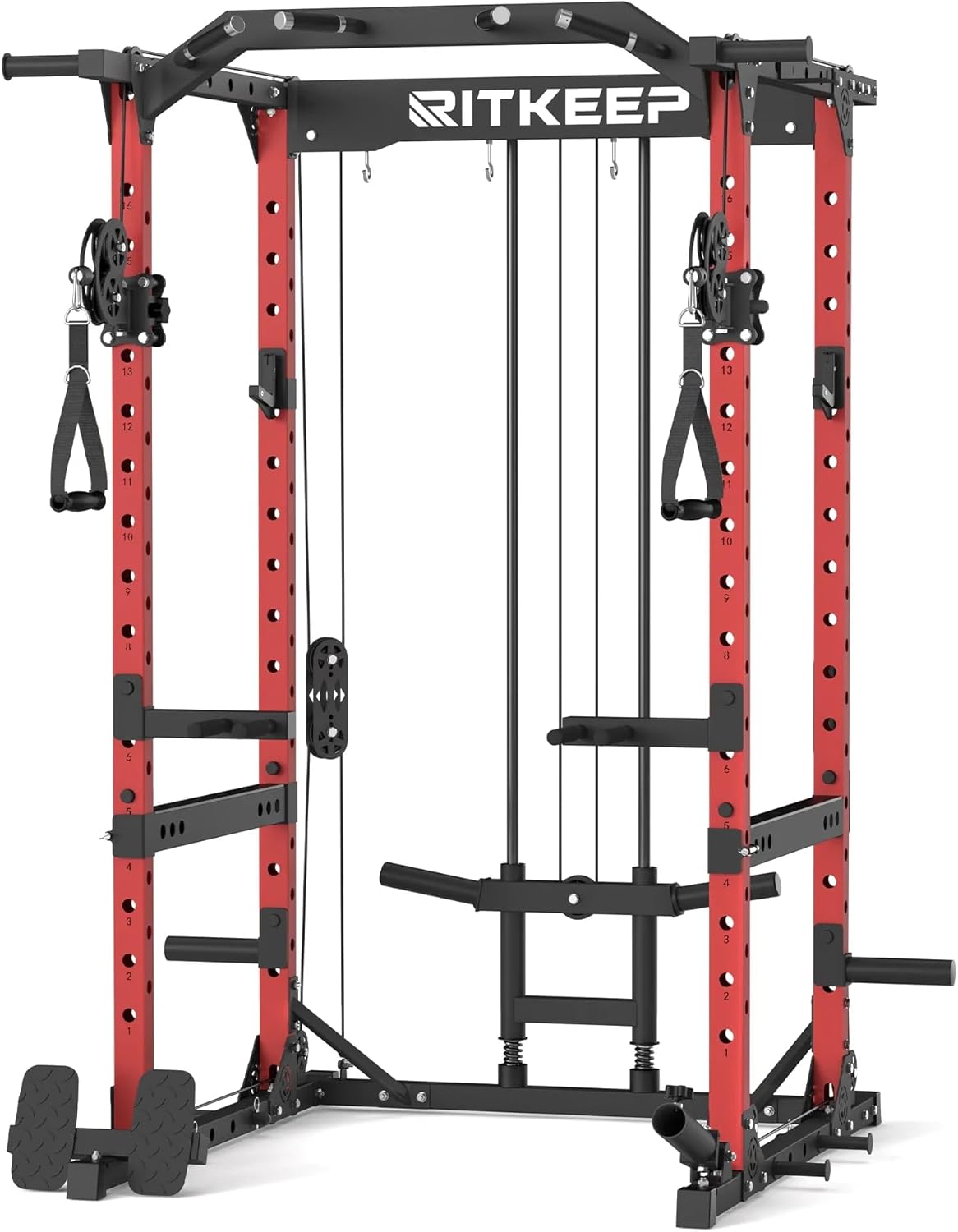 Power Cage, Power Rack 1500 lb Capacity with Cable Crossover & 15-Level Adjustable Pulley, 8 Attachments, Space-Saving Home Gym Multi-Functional Power Rack, RitKeep M10