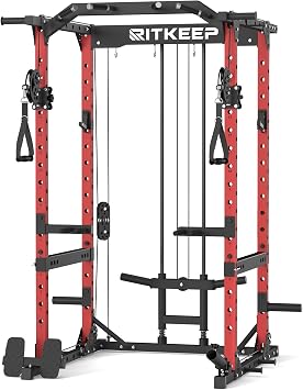 RitKeep Power Cage M10 لتدريب الوزن المنزلي، ورف الطاقة مع نظام البكرة، وآلة تجريب متعددة الوظائف مع نظام كروس كابل قابل للتعديل، والمزيد من مرفقات التدريب