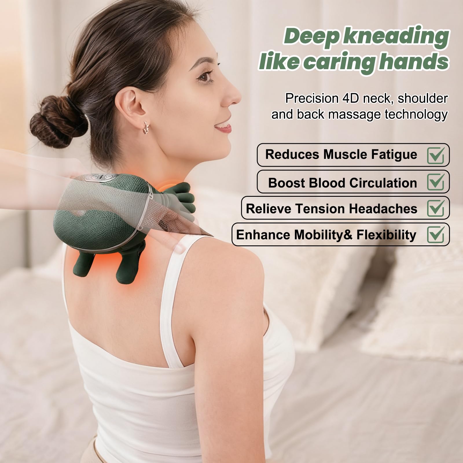 Masseur, masseur de cou 4D, chauffage du cou, masseur d'épaule USB, 3 réglages de massage et 2 niveaux de chaleur, pour la maison, le bureau, les voyages, détendre les muscles, soulager la fatigue