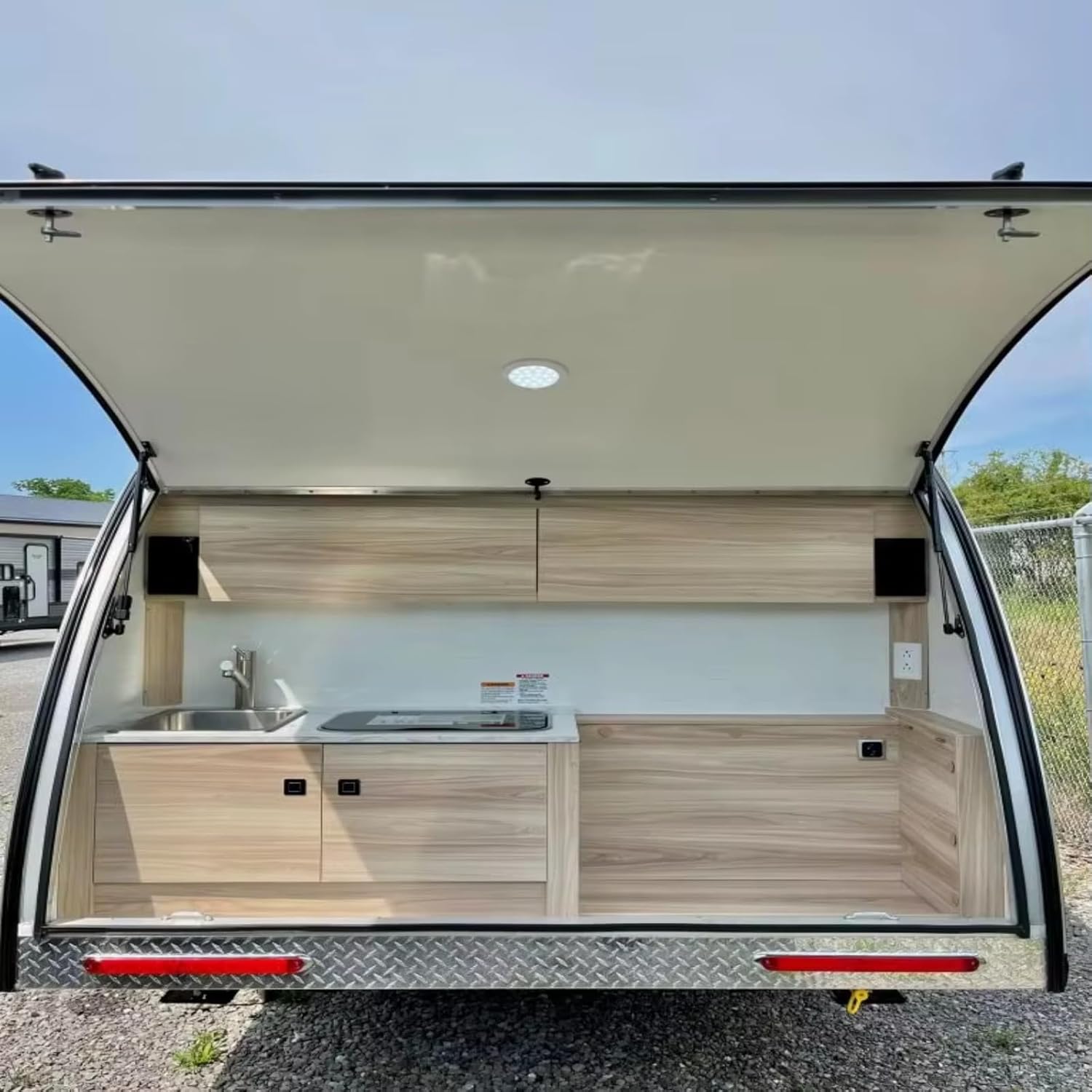 Mini Teardrop Camper Trailer, Easy Tow Lightweight Camping Trailer for SUV, Ideal for Outdoor Travel & Overlanding, Rear Galley Kitchen & LED Lighting, Durable Steel Frame, 2 Person