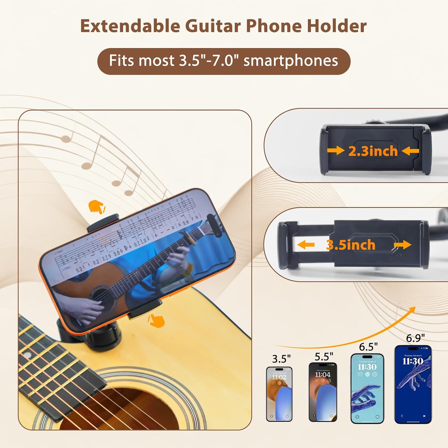 Guitar Phone Holder for Acoustic, Electric Guitar, Bass, Ukulele