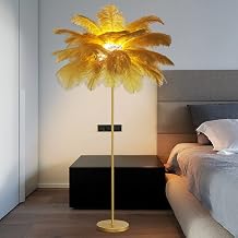 Natural Ostrich Feather Floor Lamp with Feather lampshade Dimmable Floor Standing Lamp Gold Feather Floor Lamp for Living Room Decor Corner Floor Lamp for Bedroom Study OfficeGold