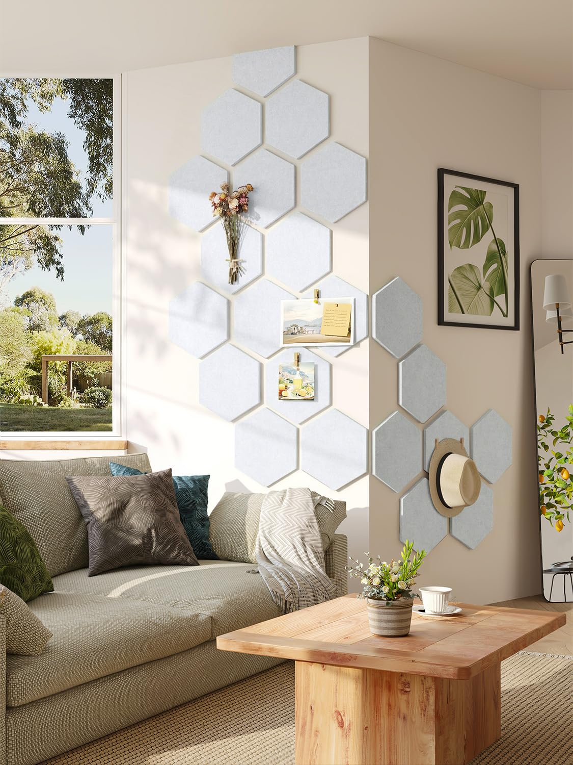 Grand Tableau Hexagonal en Liège 30x26 cm, 8 Pièces Tableau d'Affichage en Feutre avec 30 Punaise, Panneau Liege Mural pour Bureau, Maison