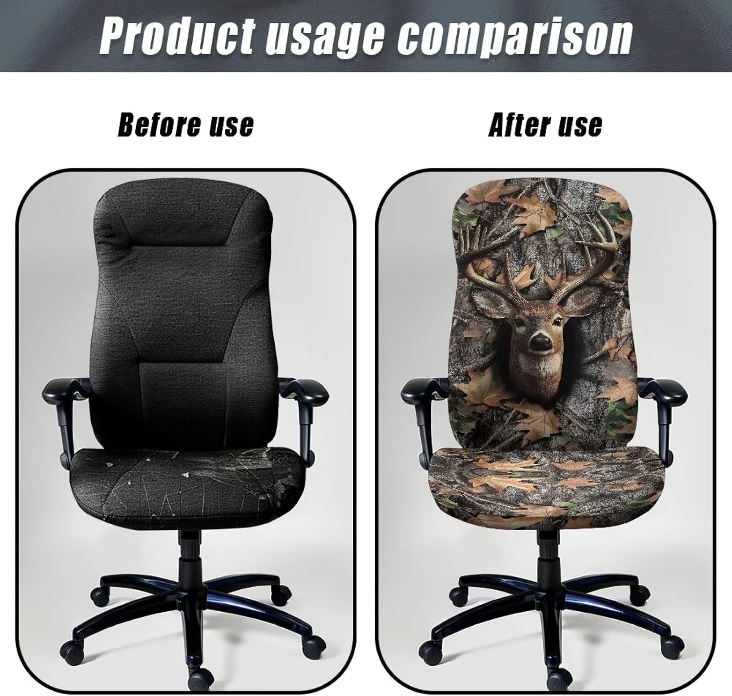 Wanyint Deer Camo Hunting Forest Grey Office Chair Cover Universal Rotating Boss Chair Cover Printed Desk Chair Protector Stretch Fabric Cover with Elastic Bottom, L