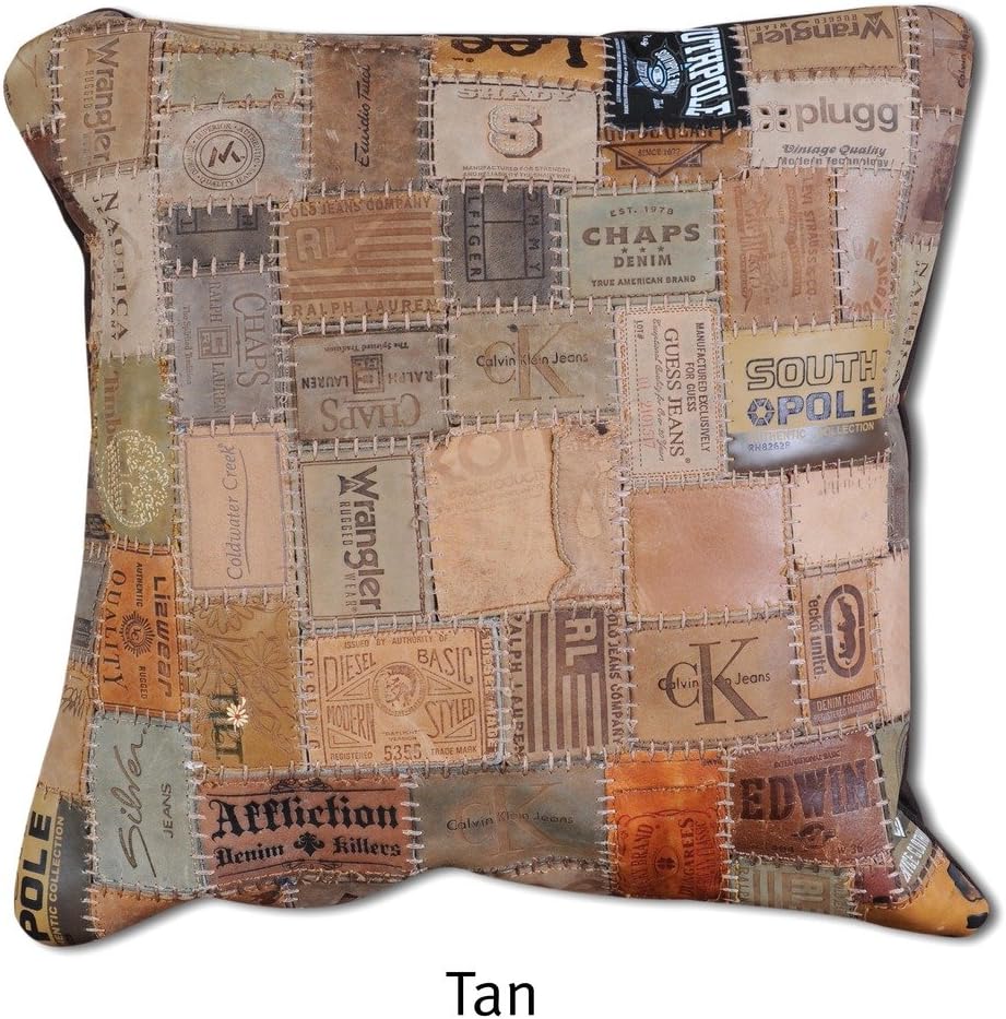 The Rug Republic Hand Made Tan Original Recycled Leather labels Marlboro Pillow (45cm x 45cm),1 Piece