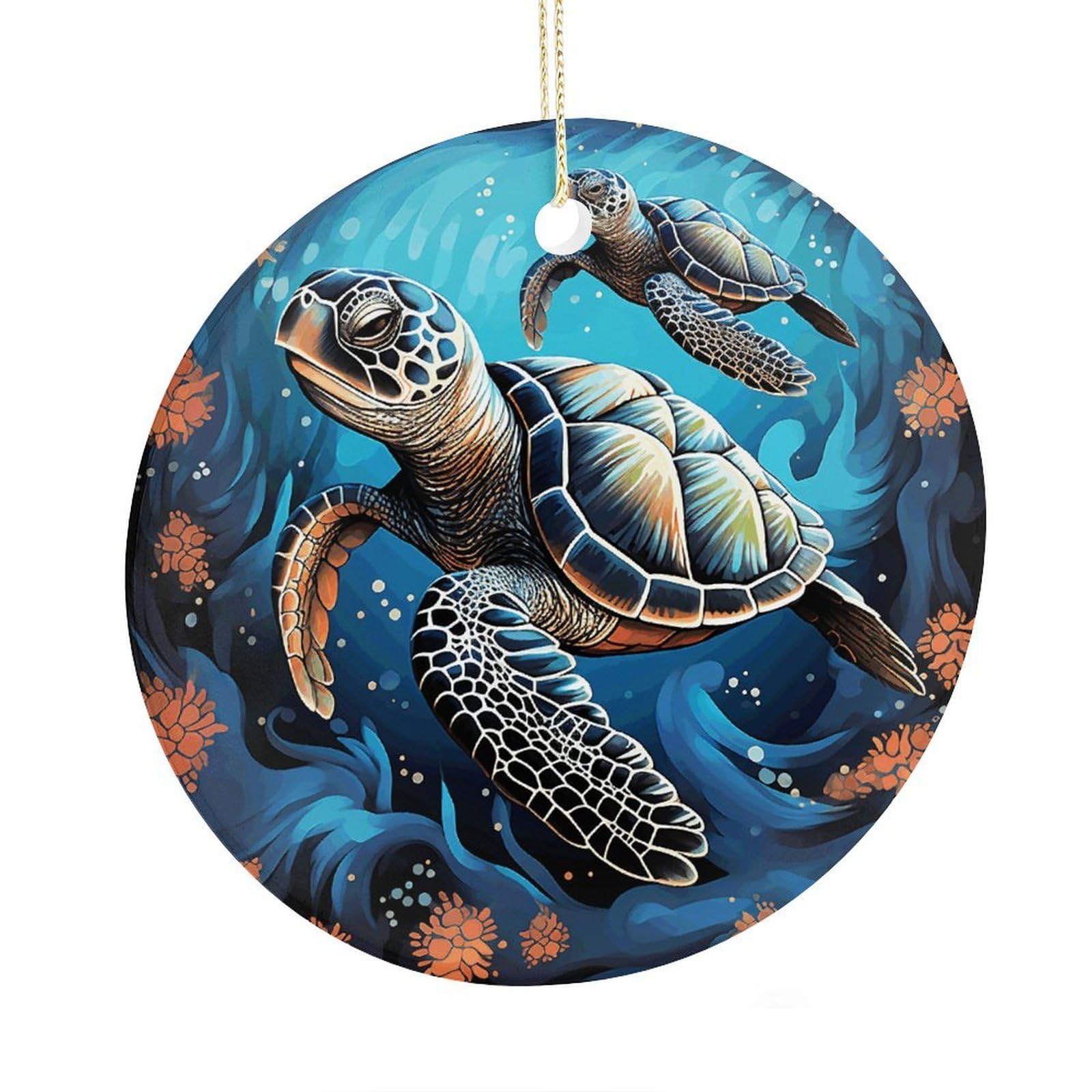 Adfgyerh Style Sea Turtle Boho Ceramic Circular Pendant,2.9 Inch，Hanging Ornament，Gift Exchange Idea Round Ceramic Ornament,For Mom And Daughter，For Home Indoor Outdoor Decor.