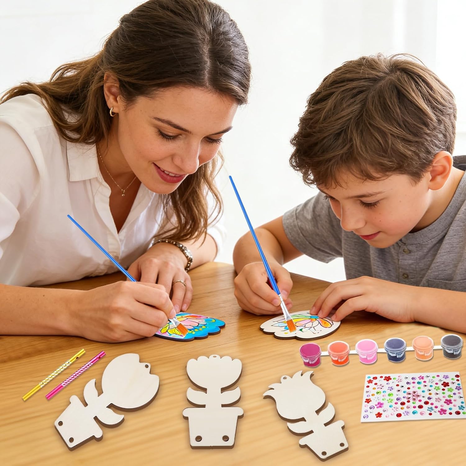 36 Pack DIY Flower Wind Chime Craft Kit for Kids, Create Your Own Colorful Wind Chime Ornaments, Wooden Art & Craft Activity for Spring Summer Birthday Party Decor