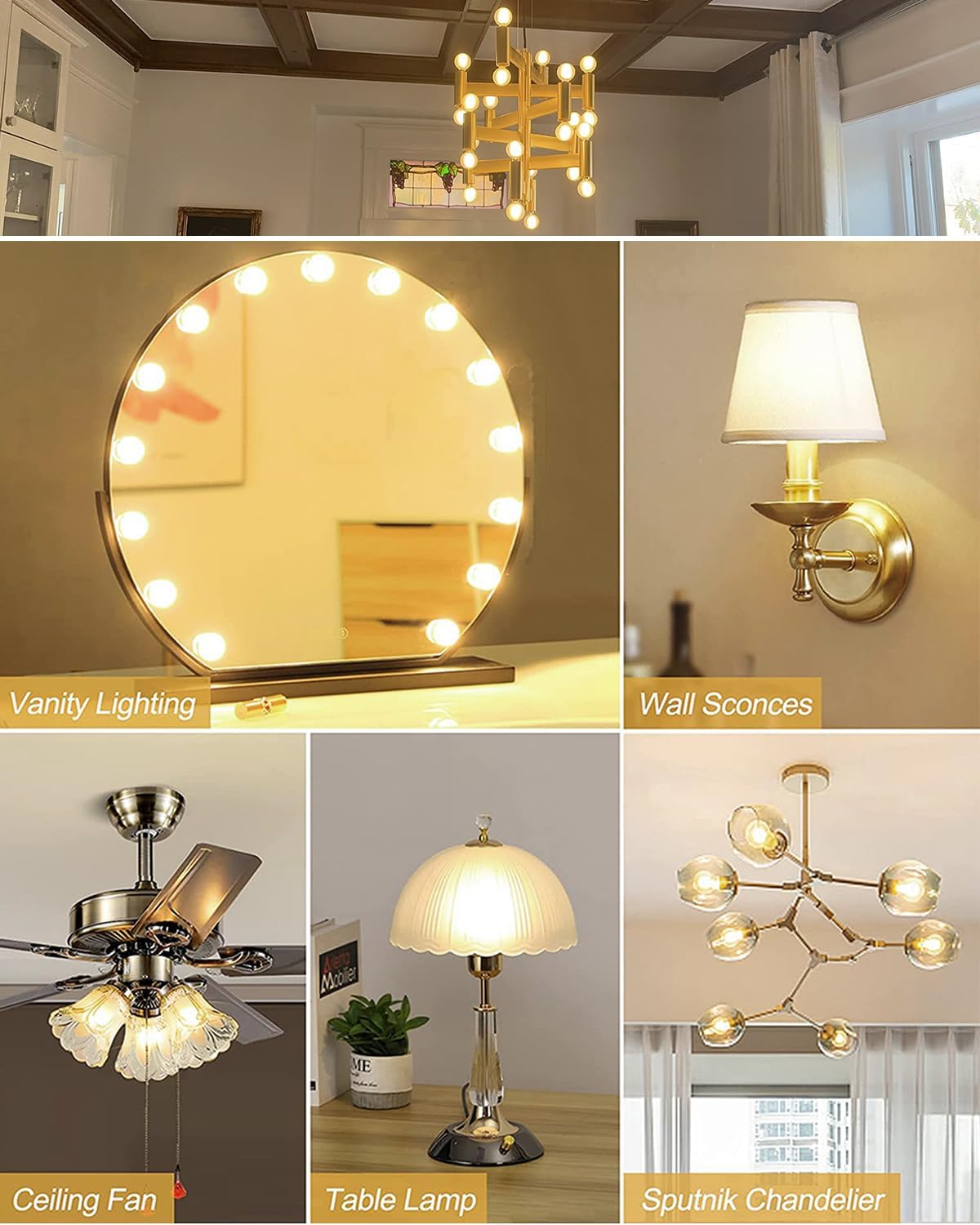 G16.5 Led Bulb 6W Soft White 3000k E12 Led Candelabra Bulb 60 Watt for Chandeliers,Ceiling Fan,Vanity Globe Light Bulb,AC120V,Clear Glass,6Pack