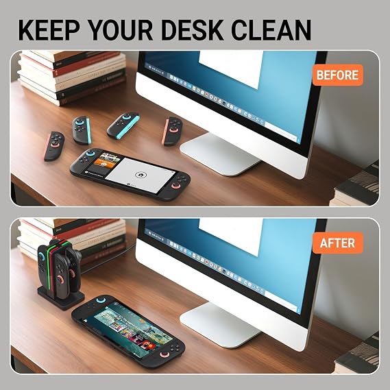 Charging Dock Compatible with Nintendo Switch 2 Joy Con Controllers, Switch 2 Charging Station with LED Indication and Charging Cable - Black