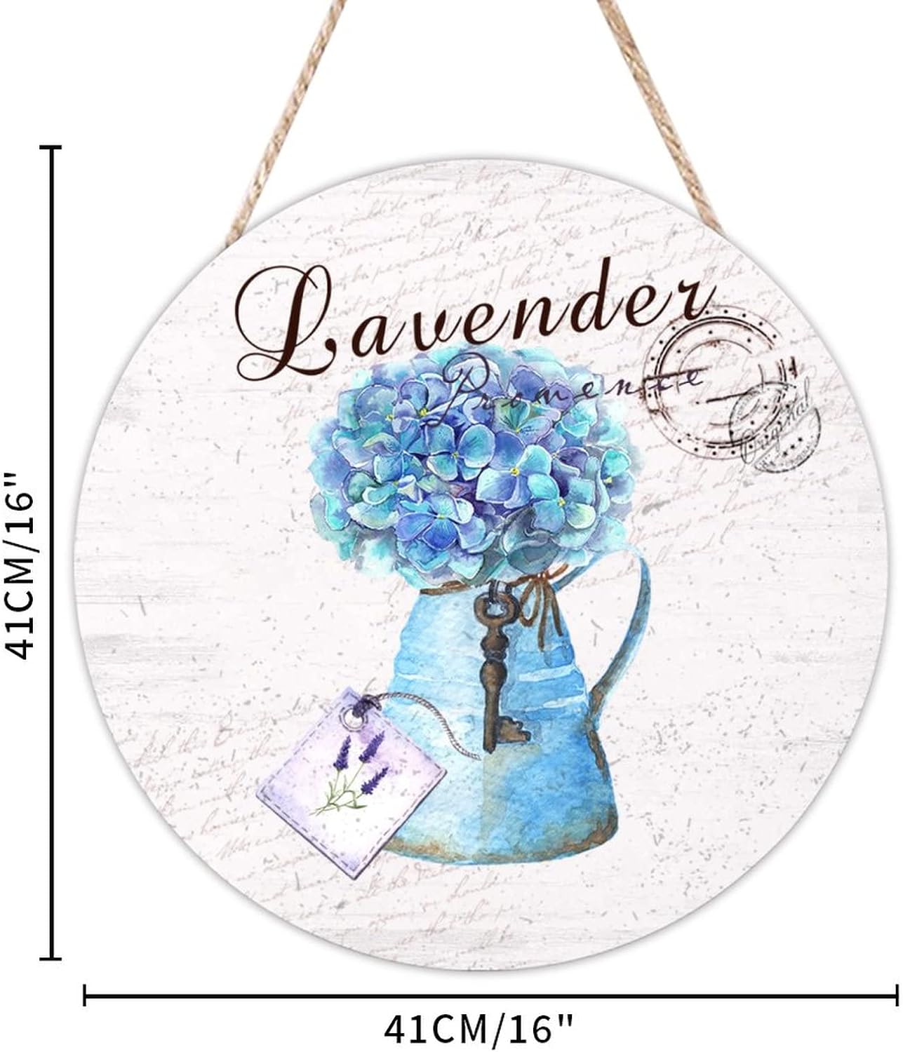 Lavender Wood Door Sign, Floral Front Door Round Wood Sign, 16x16in Personalized Pattern Wall Door Hanging Sign for Front Door Entryway Porch Bar Pub Housewarming Gifts