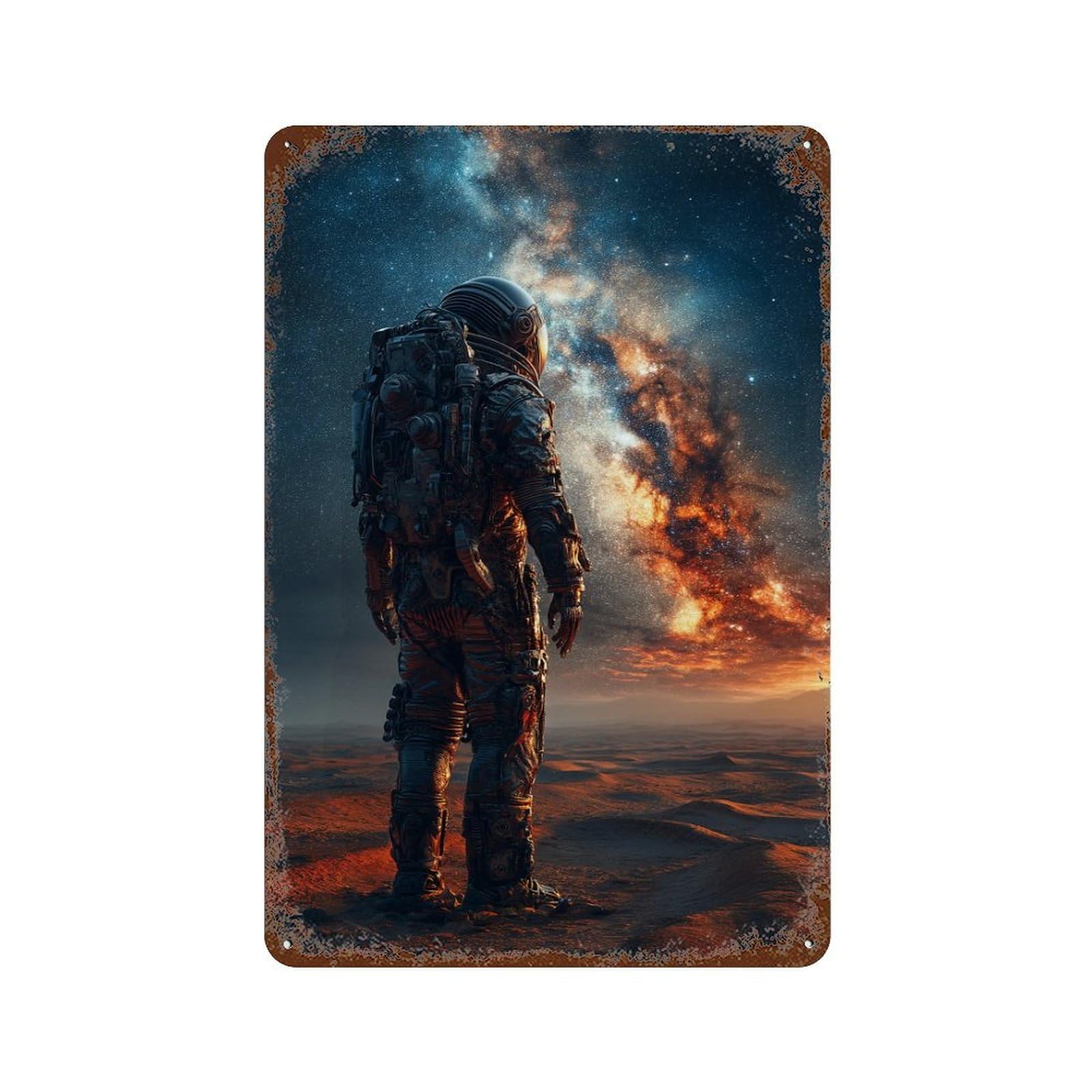 Space Astronaut on Mars 11.8"x7.9" Weathered Tin Sign, Shabby Chic Decor for Cafe, Home Bar And Lounge Decor