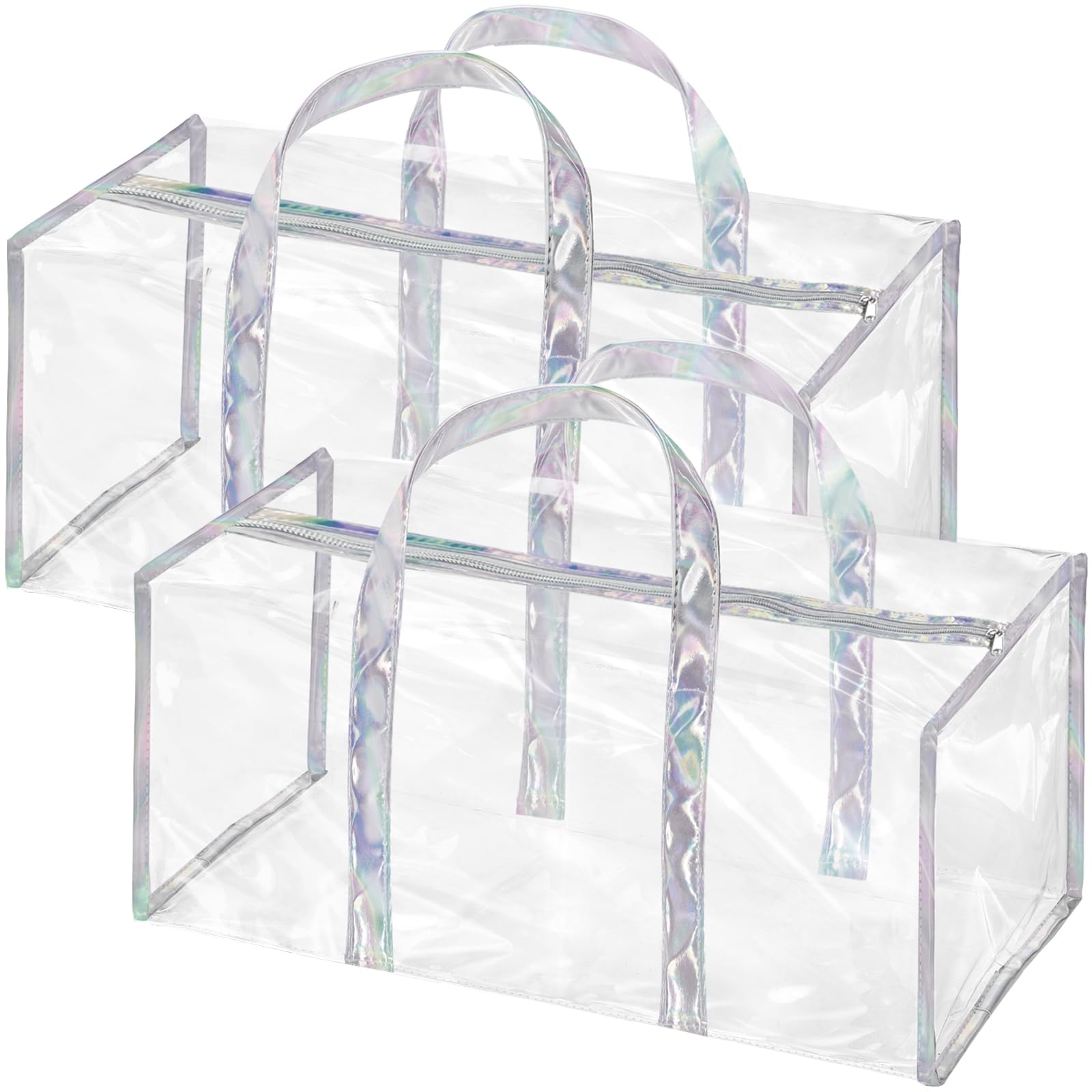 Lyellfe 2 Pack Clear Duffle Bag for Women, Heavy Duty Sports Tote Gym Bags, Large PVC Tote with Zipper, Plastic Makeup Toiletry for Gym, Travel, Beach