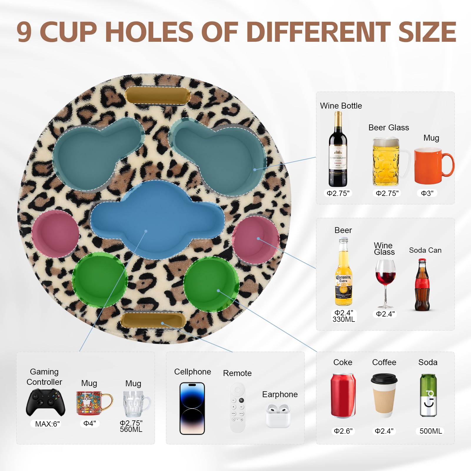 Porte-coussin Canapé Avec Bols SS - Rangement Télécommande, Snacks - Isolation Thermique - 34x24cm