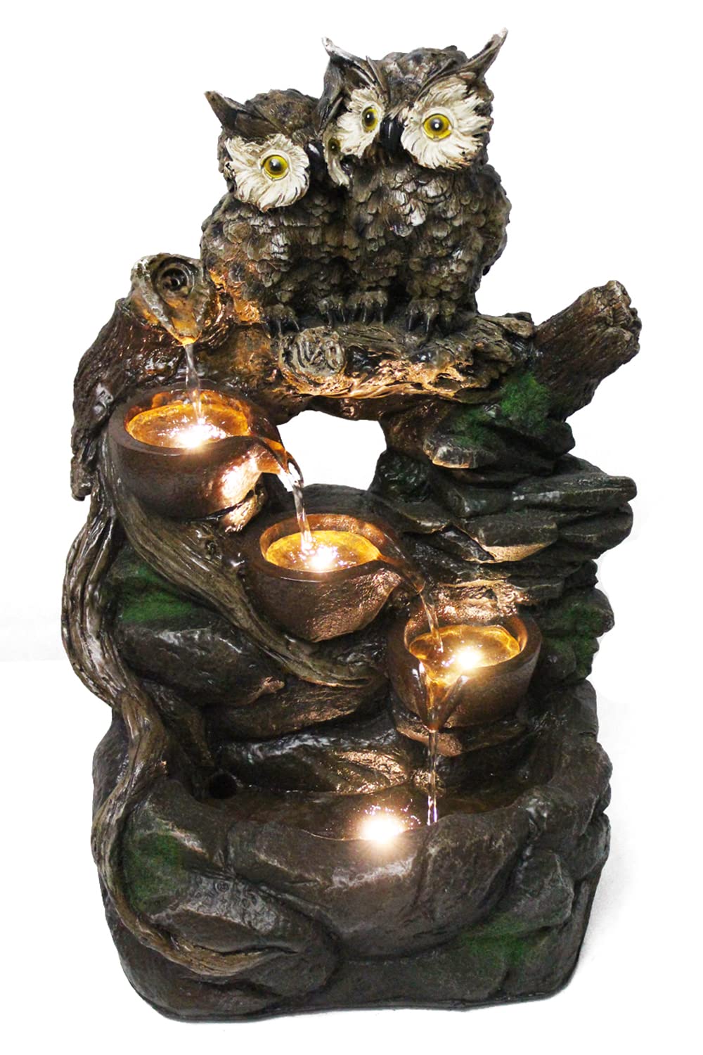 Gartenbrunnen Eule mit LED-Beleuchtung Springbrunnen Terrassenbrunnen