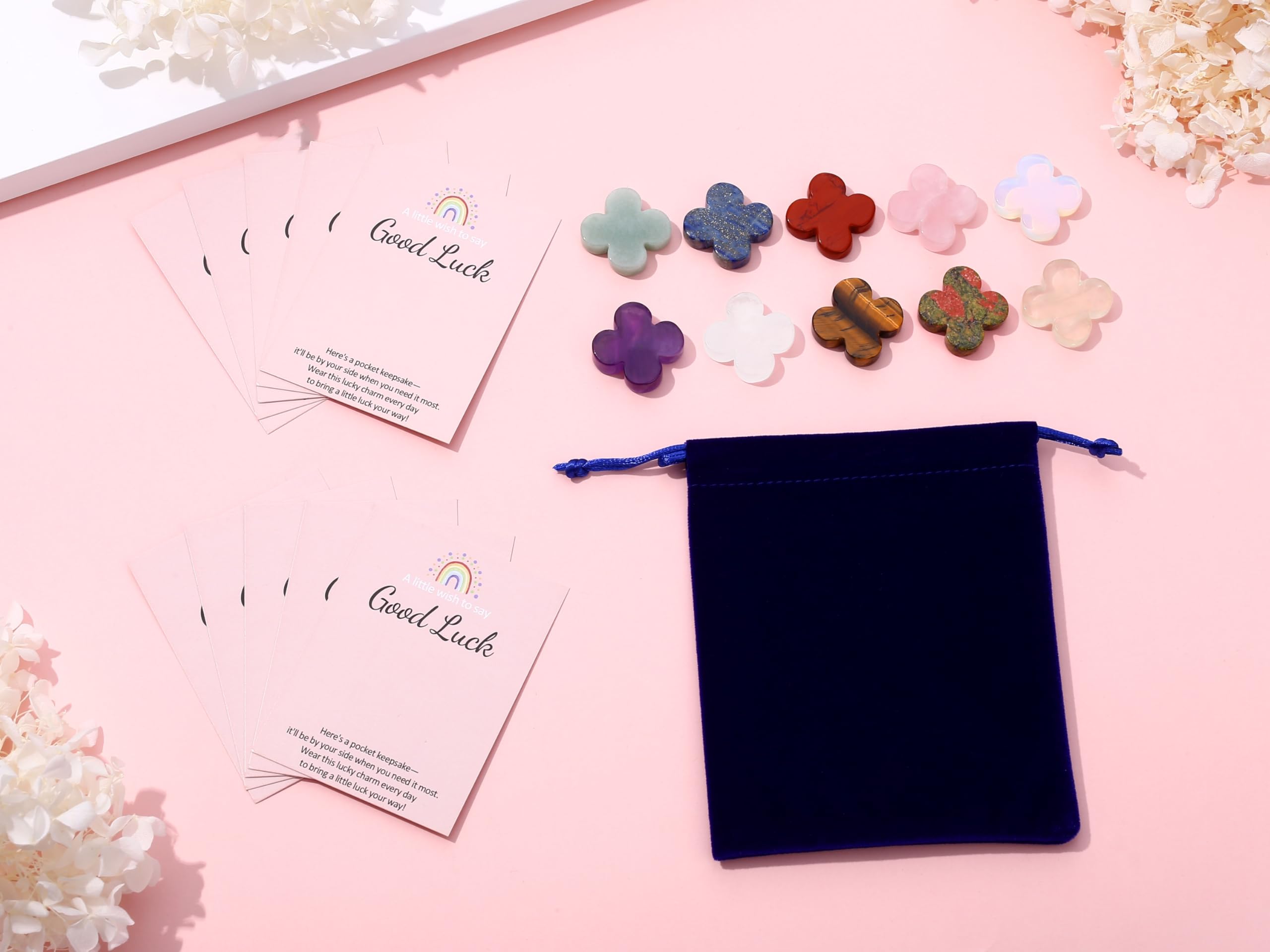 XIANNVXI 10 Pcs Good Luck Clover Healing Crystals Stones Set Party Bag Fillers Pass the Parcel Prizes Prize Box Fillers Party Favours Christmas Stocking Filler Novelty Gifts,with 10 Cards - Image 3