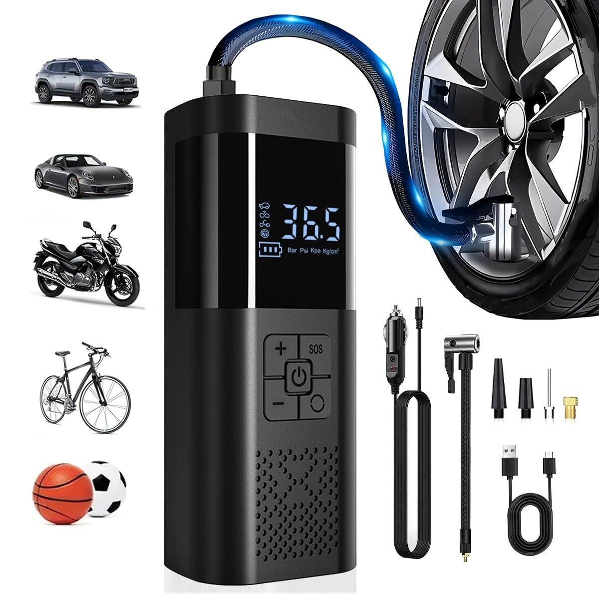 Compresores de aire portátiles Versión bomba de aire para coche Inflador de neumáticos portátil inalámbrico Inflador de neumáticos 12V compresor de aire para coche con manómetro Inflador Ruedas Coche