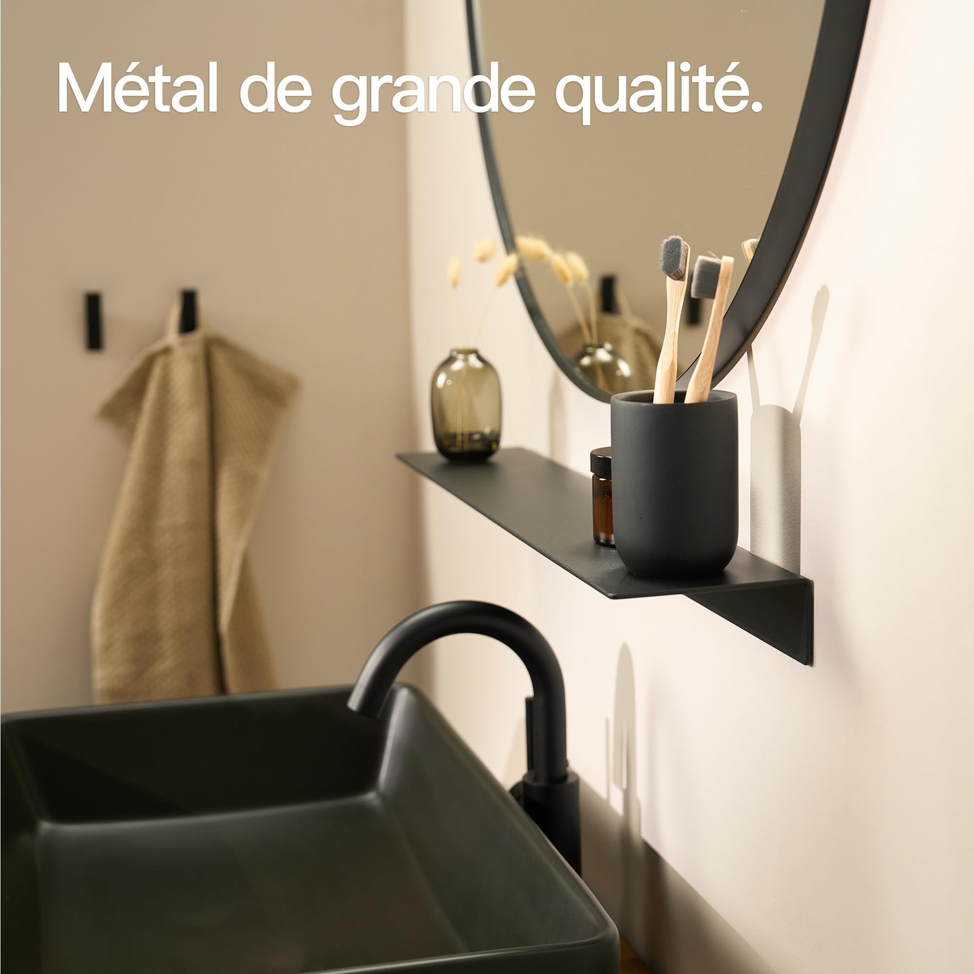 Designfabrik Hamburg Étagère Douche sans Perçage | Étagère Murale Autocollante pour Salle de Bain et Cuisine | Support de Rangement Moderne en Aluminium | 58 cm | Noir Mat