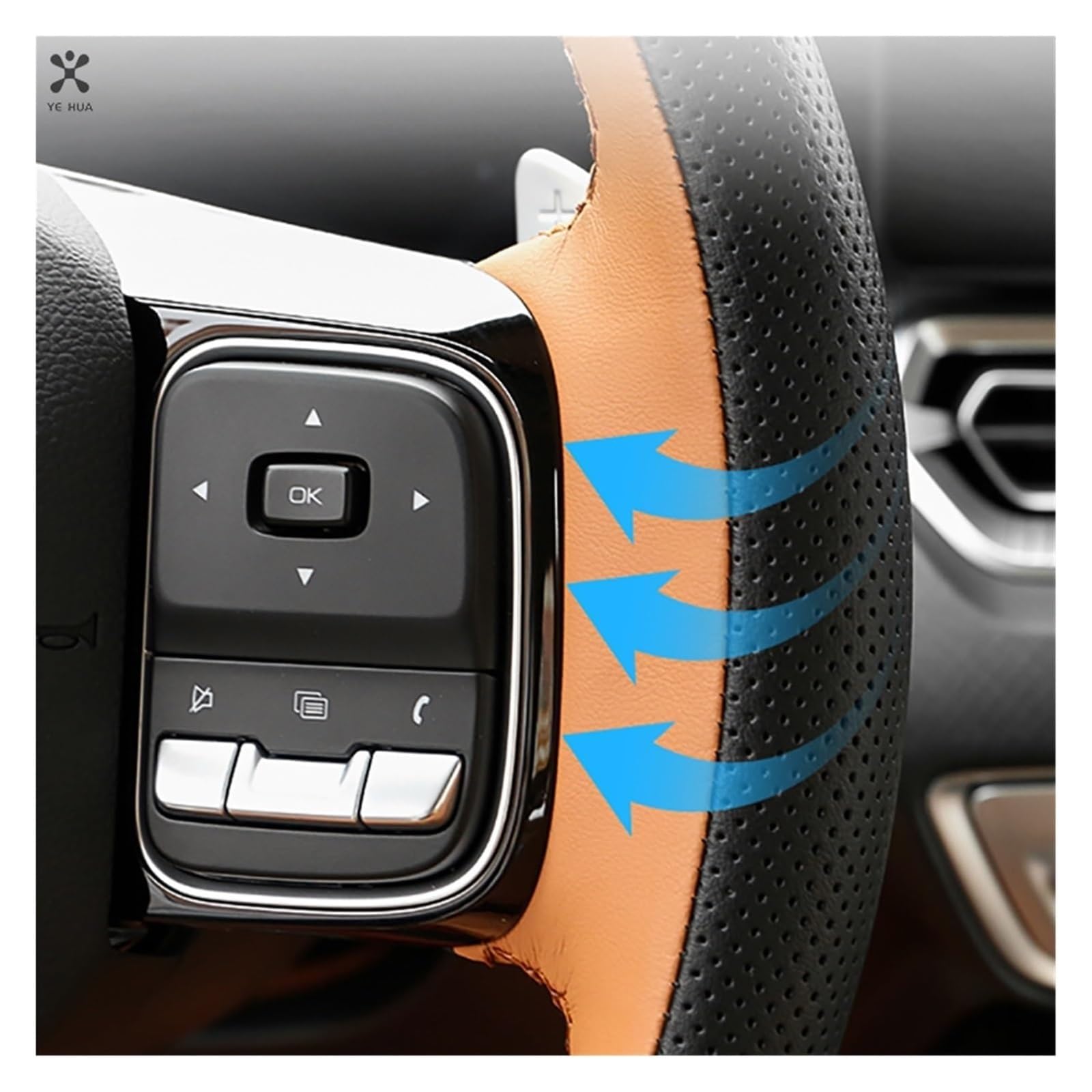 Volante Funda Coche para Great Wall Haval H5 II 2023 2024 Funda Volante Cuero Cosida A Mano Interior Coche Fundas Protector