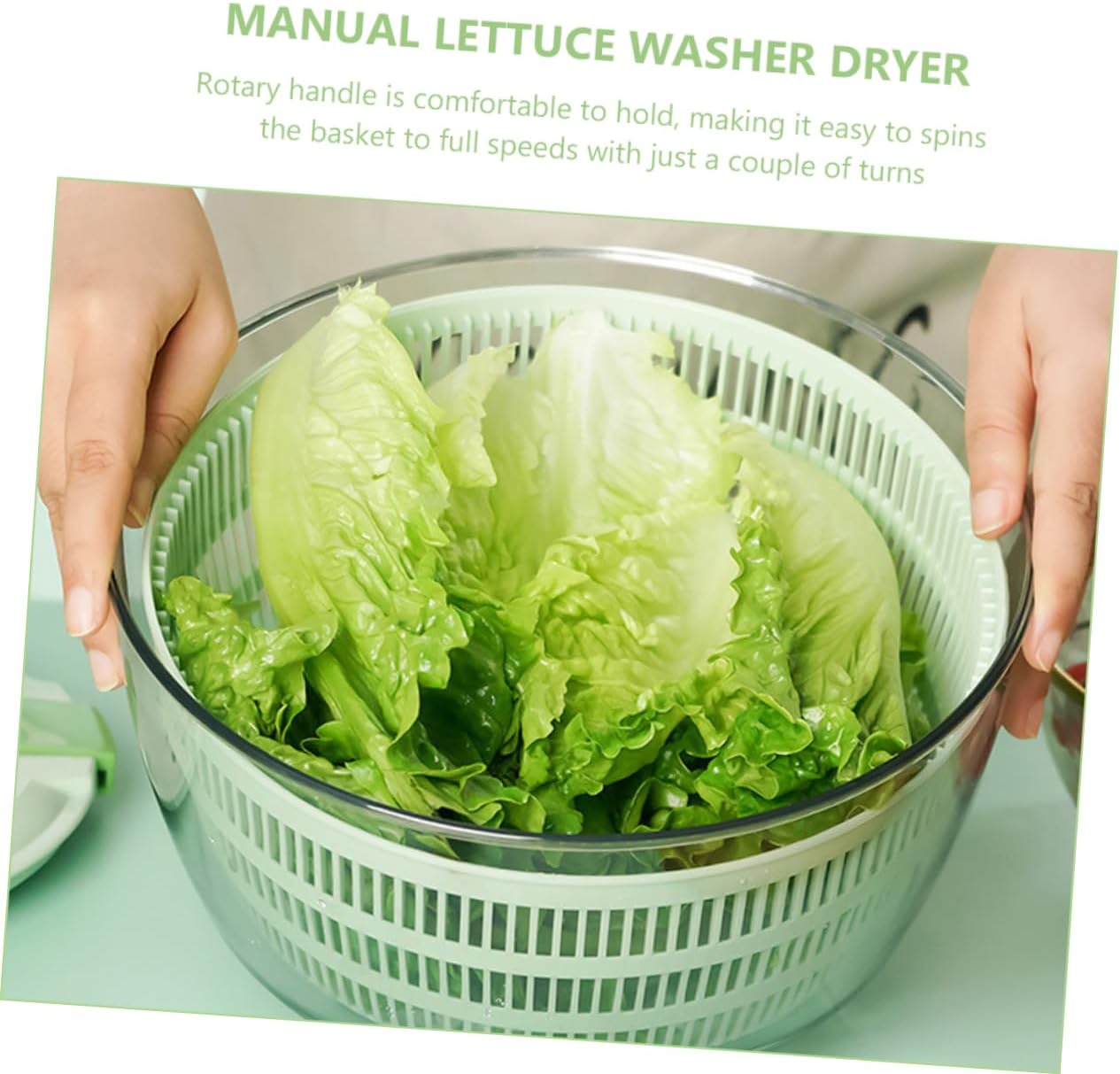 MAGICLULU Manual Lettuce Washer Dryer Salad Spinner with Extended Handle Rotary Strainer for Vegetables and Fruits Easy One Hand Operation with Built in Drainage System